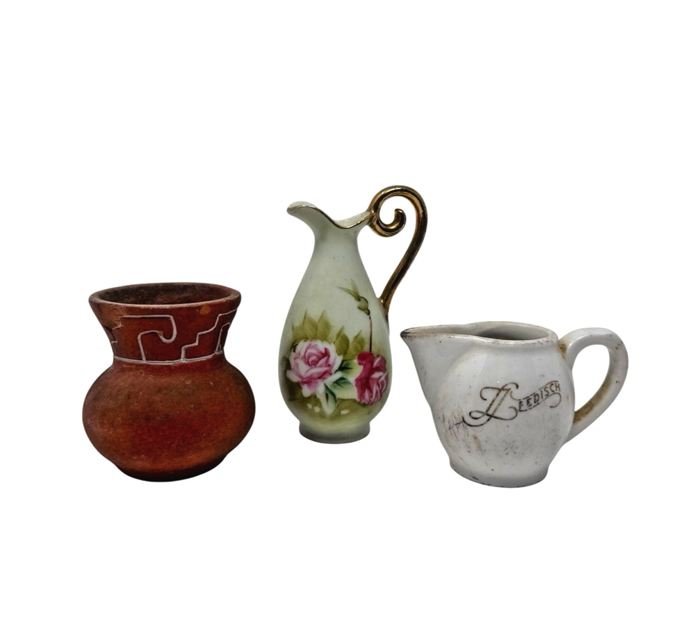 Lot of 3 Miniature Vases Japan Terracotta & Hutschenreuther Bavaria Creamer